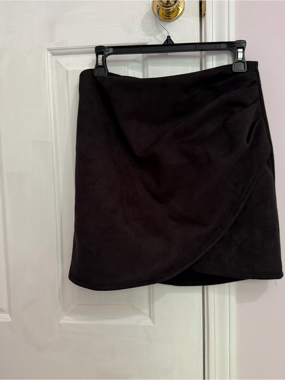 Windsor Black Faux-Suede Asymmetrical Wrap Skirt